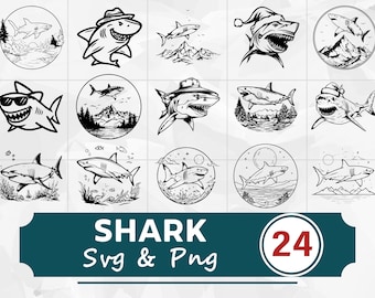 Shark SVG PNG Bundle, Ocean Predator Shark Clipart, Cricut Cut Files