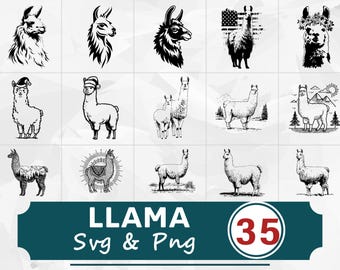 Paquete SVG PNG de silueta de llama, clipart de animal lindo, archivo de corte Cricut