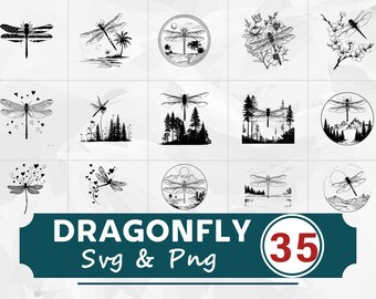 Dragonfly Silhouette SVG PNG Bundle, Nature Clipart Vector, Cricut Cut Files