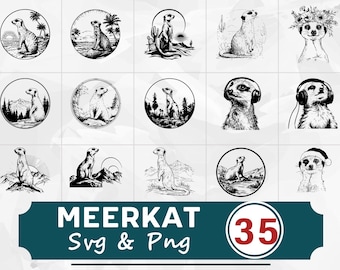 Meerkat Silhouette SVG PNG Bundle, Animal Wildlife Clipart Vector, Cricut Cut Files Safari Design