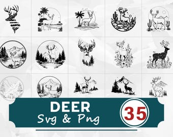 Paquete de siluetas de ciervos SVG y PNG, imágenes prediseñadas vectoriales de vida silvestre, archivos de corte de Cricut