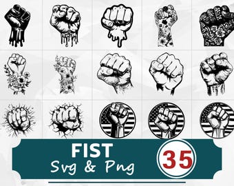 Paquete SVG PNG de silueta de puño, clipart de mano poderosa, archivos de corte de Cricut,