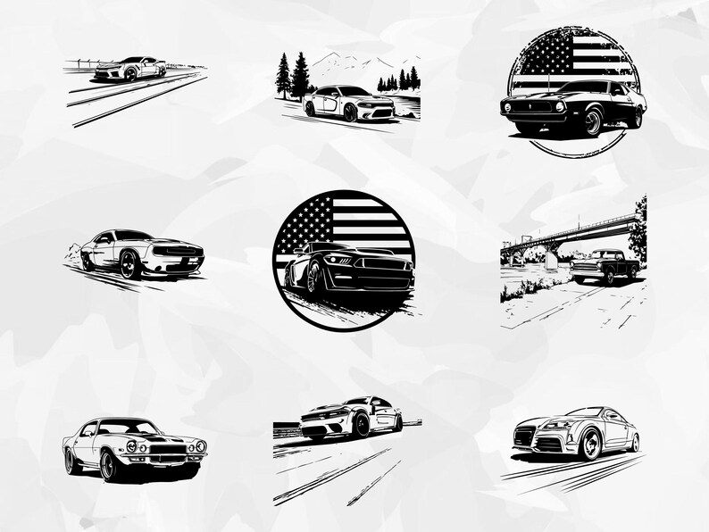 Muscle Car Silhouette SVG PNG Bundle, Vintage Car Clipart, Cricut Cut ...