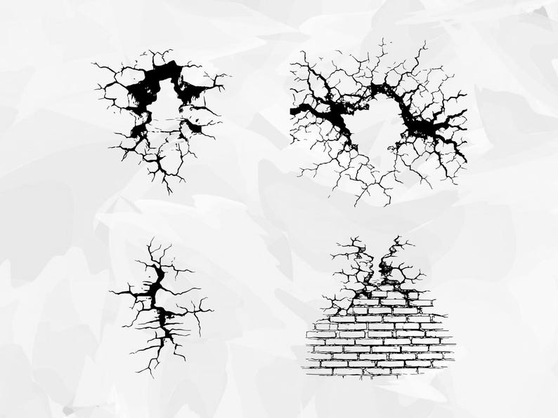 Cracked Wall SVG PNG Bundle, Broken Wall Effect Clipart, Cricut Cut ...