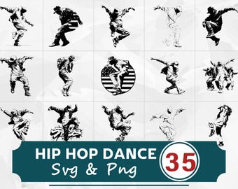Paquete de siluetas de baile hip hop en formato SVG y PNG, imágenes prediseñadas urbanas (descarga digital)