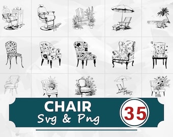 Chair Silhouette SVG PNG Bundle, Furniture Clipart Vector, Cricut Cut Files