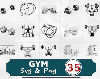 Gym Silhouette SVG PNG Bundle, Fitness Workout Clipart Vector, Cricut Cut Files Athlete Design