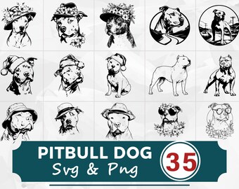 Pitbull Dog Silhouette: SVG PNG Clipart Bundle (Digital Download)