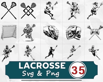 Paquete de siluetas de lacrosse SVG y PNG, imágenes prediseñadas vectoriales de jugador, archivos de corte de Cricut
