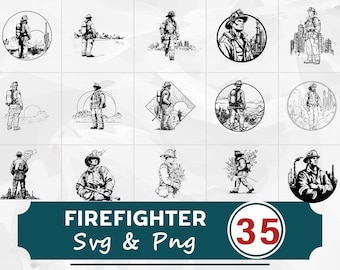 Paquete de siluetas de bomberos SVG y PNG, imágenes prediseñadas del departamento de bomberos, archivos de corte de Cricut