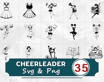 Cheerleader Silhouette SVG PNG Bundle, Cheer Clipart Vector, Cricut Cut Files