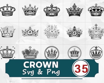 Crown Silhouette SVG PNG Bundle, Princess Royal Clipart, Cricut Cut Files