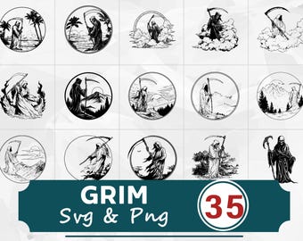 Paquete SVG PNG de silueta de la Parca, vector de clipart de calavera de terror, archivos de corte de Cricut, diseño gótico