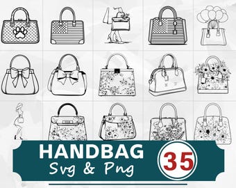 Handbag Silhouette SVG PNG Bundle, Purse Fashion Clipart, Designer Bag Cut Files, Boutique Vector
