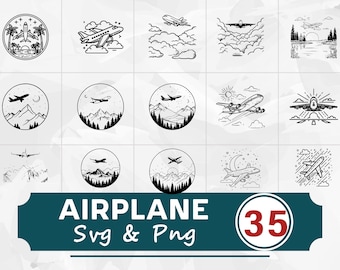 Paquete de siluetas de avión SVG y PNG, imágenes prediseñadas de aviación, archivos de corte de Cricut