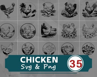 Chicken Silhouette SVG PNG Bundle, Farm Animal Clipart Vector, Cricut Cut Files