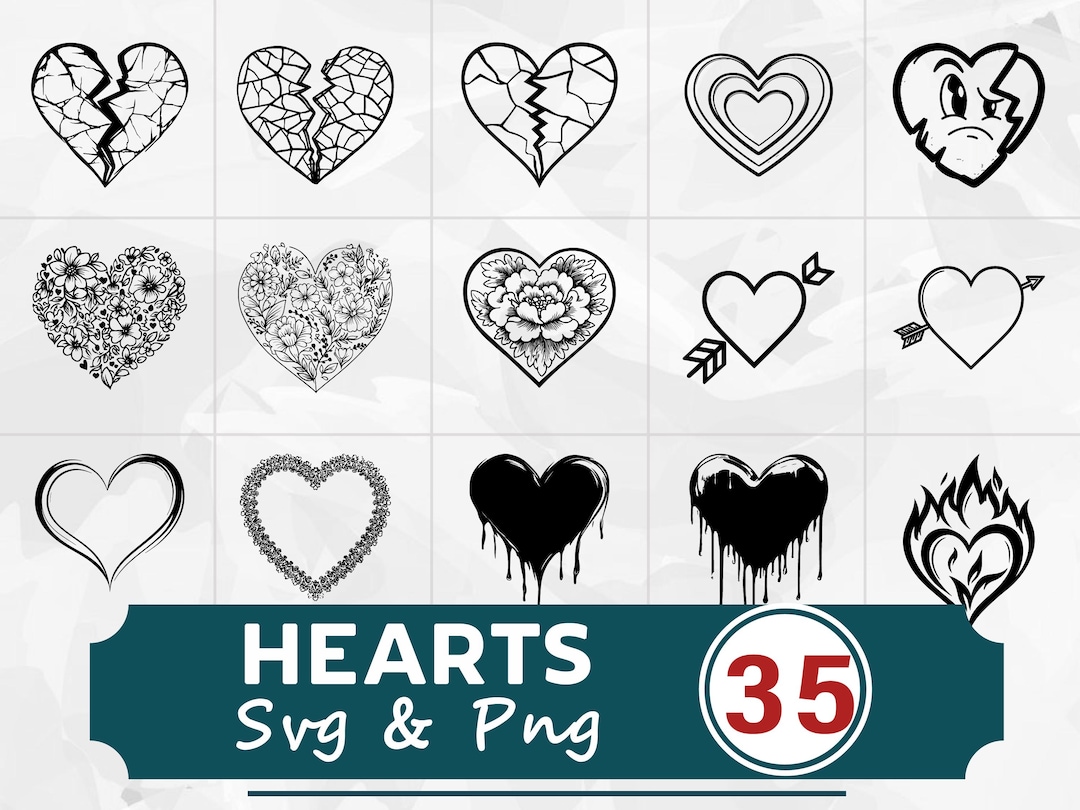 Heart Silhouette SVG PNG Bundle, Love Romantic Clipart Vector, Cricut ...