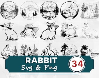 Rabbit SVG PNG Bundle, Cute Bunny Clipart Cricut, Cut Files