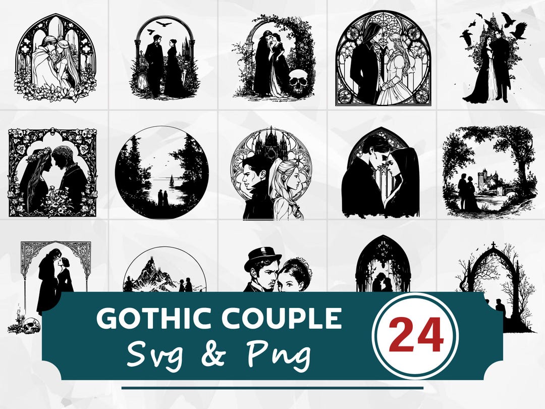 Gothic Couple SVG PNG Bundle, Dark Romance Lovers Clipart, Cricut Cut ...