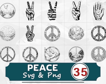 Paquete SVG PNG de símbolo de la paz, clipart retro hippie, archivo de corte de Cricut