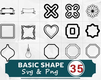 Basic Shape SVG PNG Bundle, Geometric Clipart Vector, Cricut Cut Files