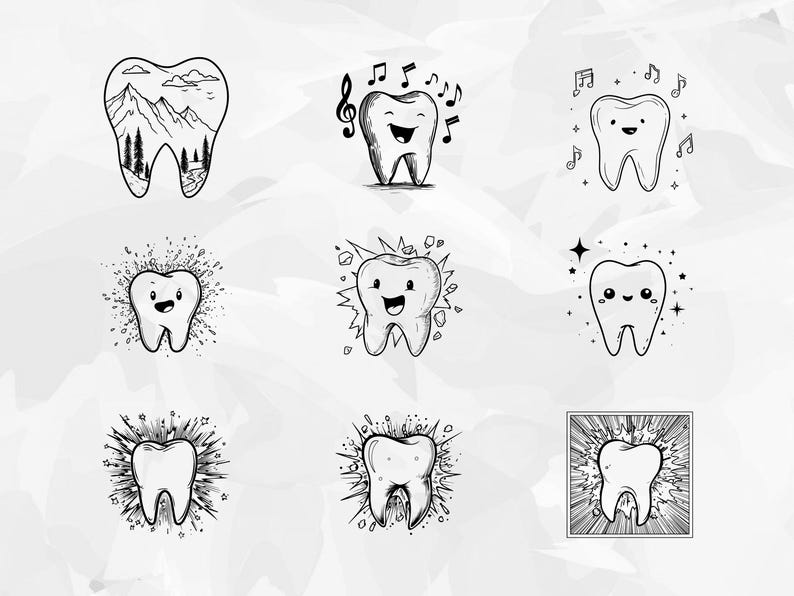 Tooth Silhouette SVG PNG Bundle, Dentist Clipart, Dental Care Cut File ...