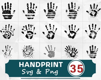 Paquete SVG PNG de silueta de huella de mano, clipart de huella de mano, archivo de corte de Cricut