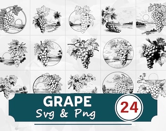 Grape SVG PNG Bundle, Grape Cluster Fruit Clipart, Cricut Cut Files