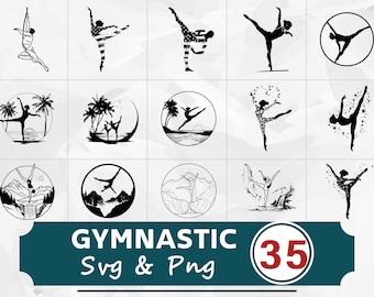 Paquete SVG PNG de silueta de gimnasta, vector de imágenes prediseñadas de gimnasta, archivo de corte de Cricut