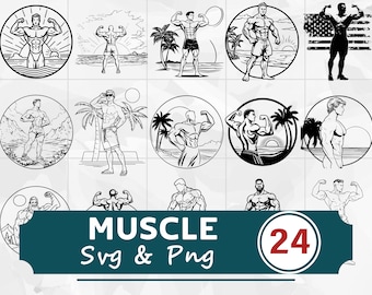 Muscle SVG PNG Bundle, Strong Bodybuilder Clipart, Cricut Cut Files