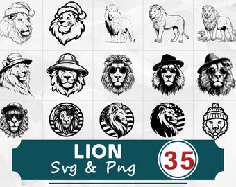 Paquete SVG PNG de silueta de león, animal de safari, archivo de corte de Cricut