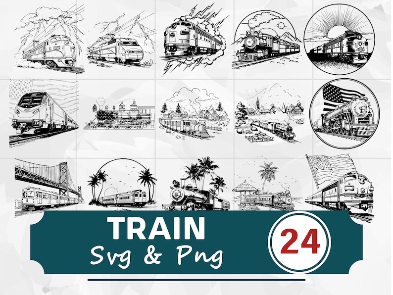 Train SVG PNG Bundle, Railroad Locomotive Clipart, Cricut Cut Files - Etsy