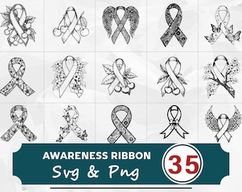 Awareness Ribbon SVG PNG Bundle, Support Cause Clipart, Cricut Cut Files