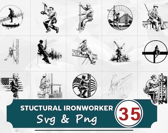 Structural Ironworker Silhouette SVG PNG Bundle, Construction Clipart, Steel Trade Cut Files, Welder