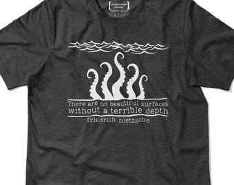 Friedrich Nietzsche Quote Shirt, No Beautiful Surfaces Without a Terrible Depth, Philosophy Quote T-Shirt, Philosophy Lover Gift