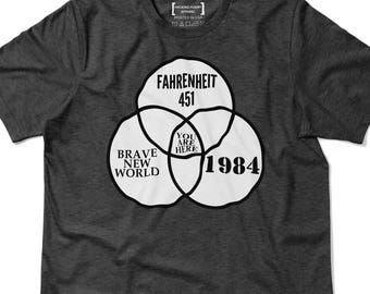 Dystopian Venn Diagram Shirt, Funny You Are Here T-Shirt, 1984 Fahrenheit 451 Brave New World Tee, Anti Government Gift Idea