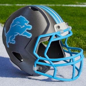 Detroit Lions Mini Helmet Decor – Honolulu Blue & Silver Desk Display | Lions Fan Gift | Detroit Football Man Cave, Dorm, Office