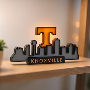 Knoxville Skyline Display Sign – Tennessee Volunteers Orange “T” Shelf Decor | UTK Vols Fan Gift, Dorm & Man Cave, Game Day Accent