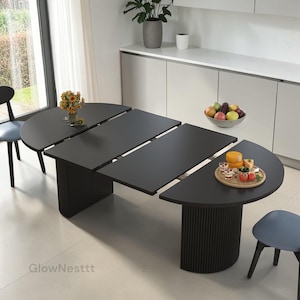 Expandable Round Dining Table with Fluted Base, Seats 4-8 People