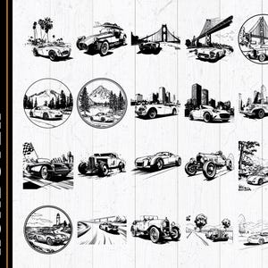 Roadster auto silhouet SVG PNG-bundel, sportwagen clipart vector, Cricut cut-bestanden