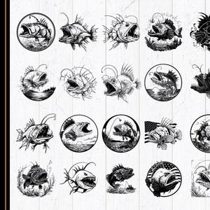 Angler Fish SVG PNG-bundel: Cricut Cut-bestanden, clipart (digitale download)