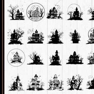 Haunted House SVG PNG Bundle, Spooky Mansion Silhouette, Haunted House Clipart, Halloween Cut Files, Gothic House Vector, Haunted Decor Svg