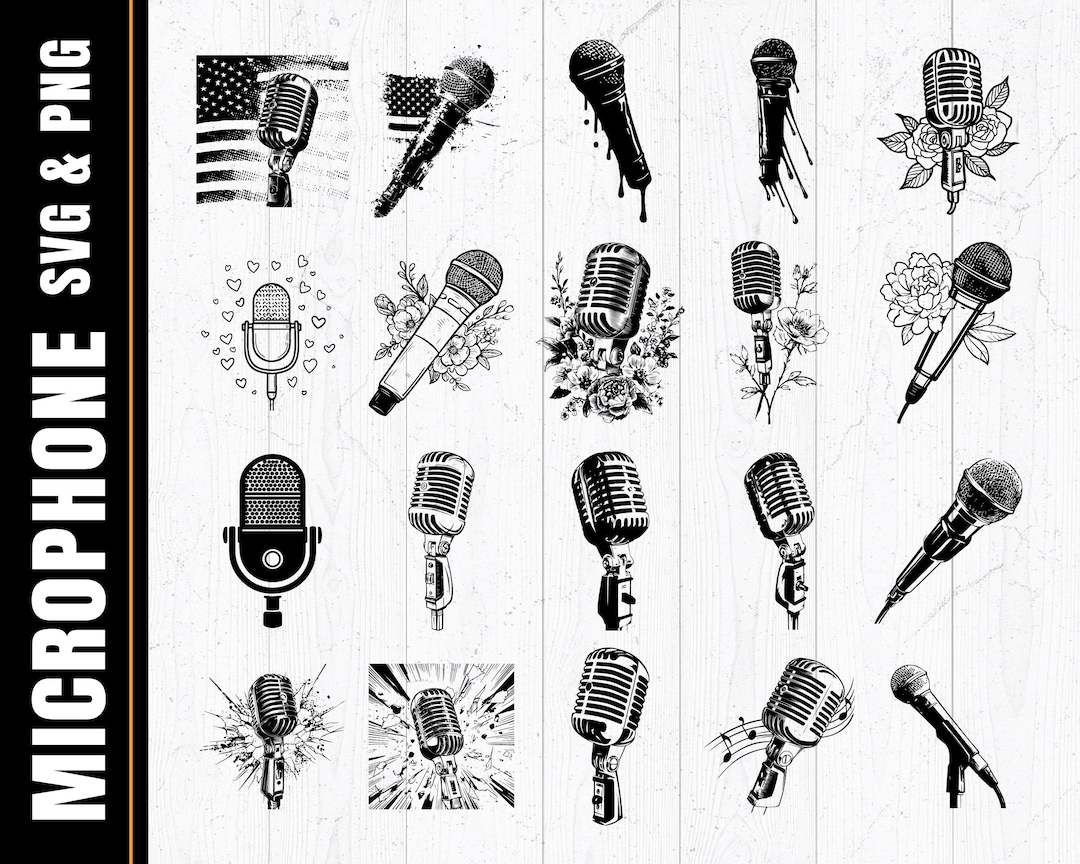 Microphone Silhouette SVG PNG Bundle, Music Clipart Vector, Cricut Cut ...