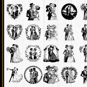 Skeleton Wedding SVG PNG Bundle: Gothic Bride and Groom Clipart (Digital Download
