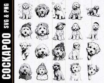 Cockapoo Svg & Png Silhouette Bundle Dog Vector Graphic Art, Cockapoo ...