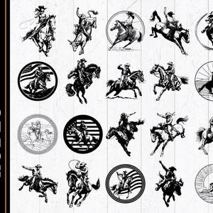 Rodeo SVG & PNG Bundle: Cowboy Silhouette, Bull Riding Clipart (Digital Download