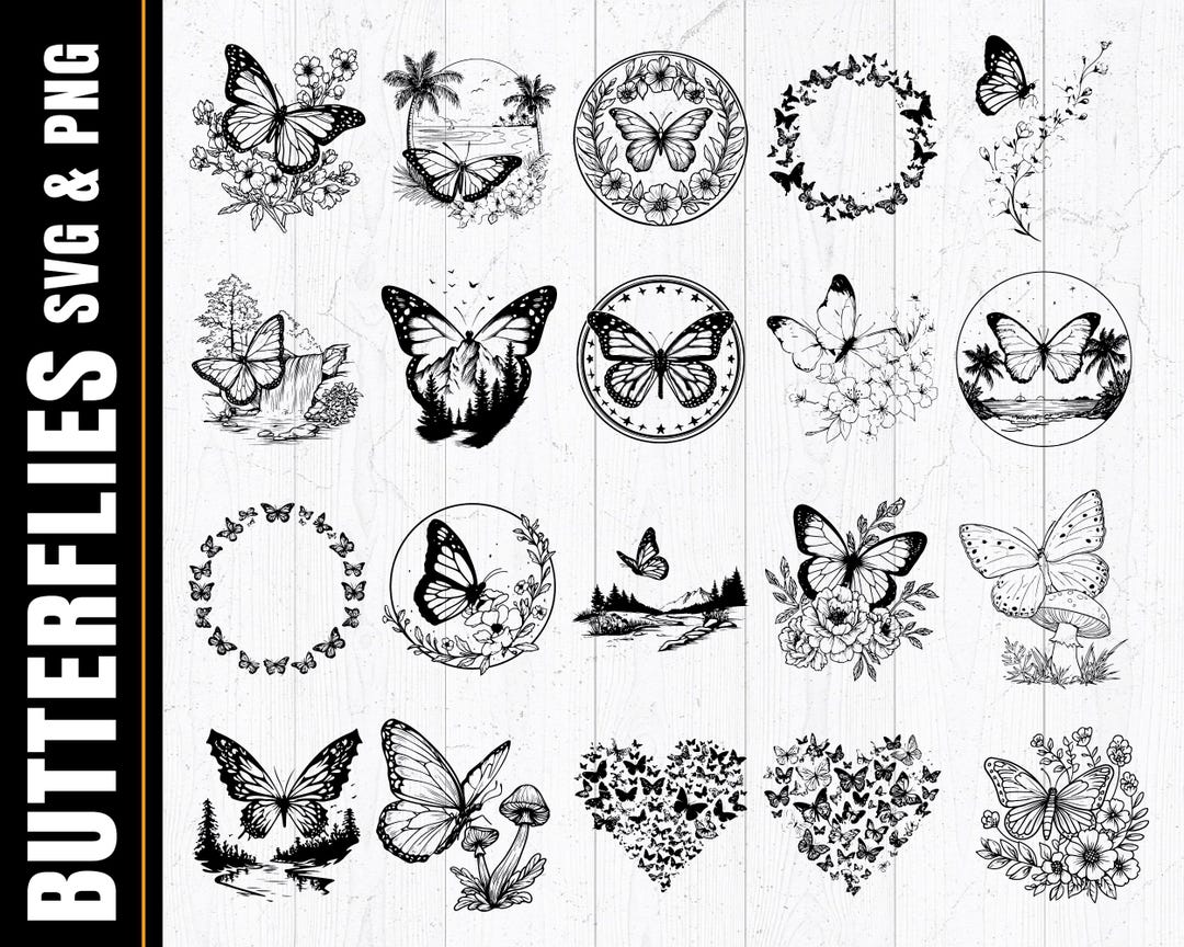 Butterflies SVG PNG Bundle, Insect Clipart, Garden Flower Cut Files ...