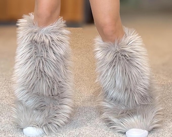 Gogo Dancer Fluffies Raver Furry Leg Warmers Striped Black