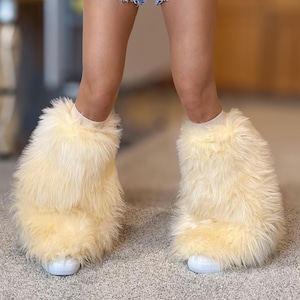 Luxury Shag Fluffy Light Yellow Furry Legwarmers - Furry Costume Legging - Teens, Girls, Size 00-2, XS