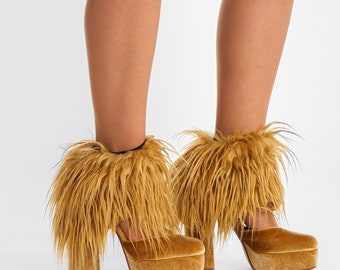 Caramel Mongolian Faux Fur Ankle Cuffs - Wild Beast Accessories